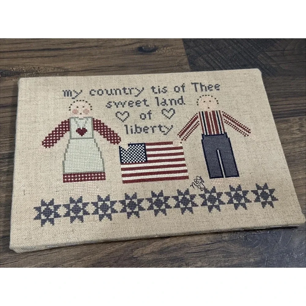 Vintage Primitive Finished Cross Stitch Patriotic Theme 11.5